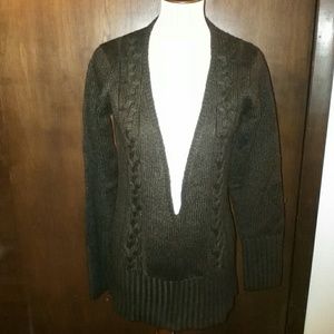 NWOT sexy dark brown deep v neck cable sweater